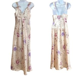 Vintage Cream Floral Satin Slip Dress Small Y2K Cottagecore Romantic Feminine